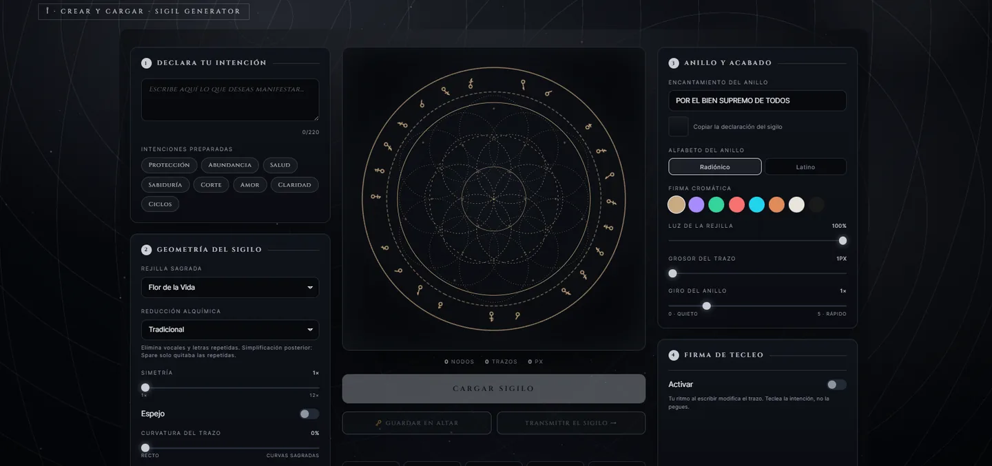 Sigil generator: intention, geometry and finish
